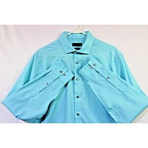 Calvin Klein Ck Men’s Shirt 80’s 17 34/35 Two Ply Slim Fit Non Iron Blue Color